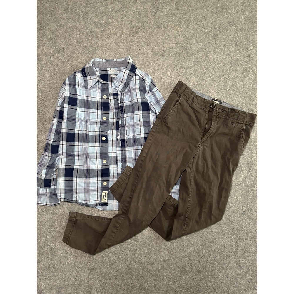 OshKosh B'gosh Plaid Shirt and‎ Chino Pants Set Size 8 Blue Brown Cotton